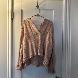 Pink Knitted Hooded Sweater
